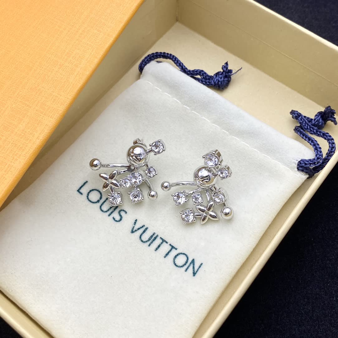 Louis Vuitton Elegant Silver Flower Earrings